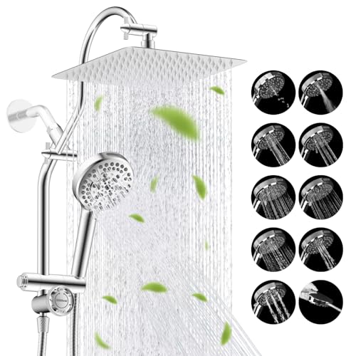 Hibbent cUPC Certified All Metal 10 Rainfall Showerhead Combo High Pressure Shower Head with 10Spray Mode Handheld Innovative 4way Diverter with Pause Mode 71 Shower Hose and Holder Chrome - Image 1