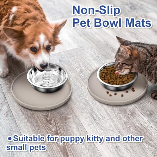 Arespark Cat Food Mat, Set of 2 Nonslip Waterproof Feeding Bowl Silicone Mats with Raised Edges for Food Water Prevent Spills, Round Eating Plates Tray for Dog Cat Puppy Kitten, 8'' x 8'' - Image 2
