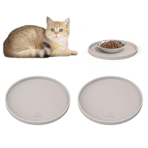 Arespark Cat Food Mat, Set of 2 Nonslip Waterproof Feeding Bowl Silicone Mats with Raised Edges for Food Water Prevent Spills, Round Eating Plates Tray for Dog Cat Puppy Kitten, 8'' x 8'' - Image 1