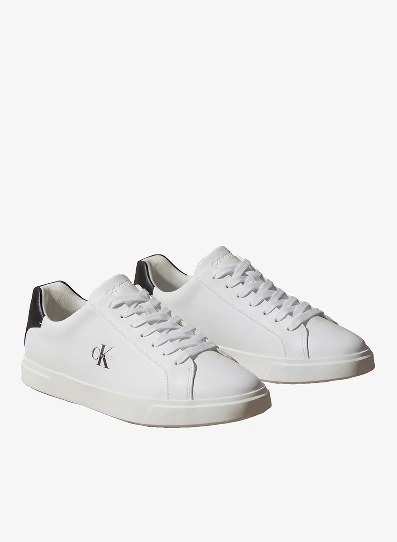 Calvin Klein Bright White/Black Low Profile Leather Cupsole Sneakers for Men | Best Price UAE