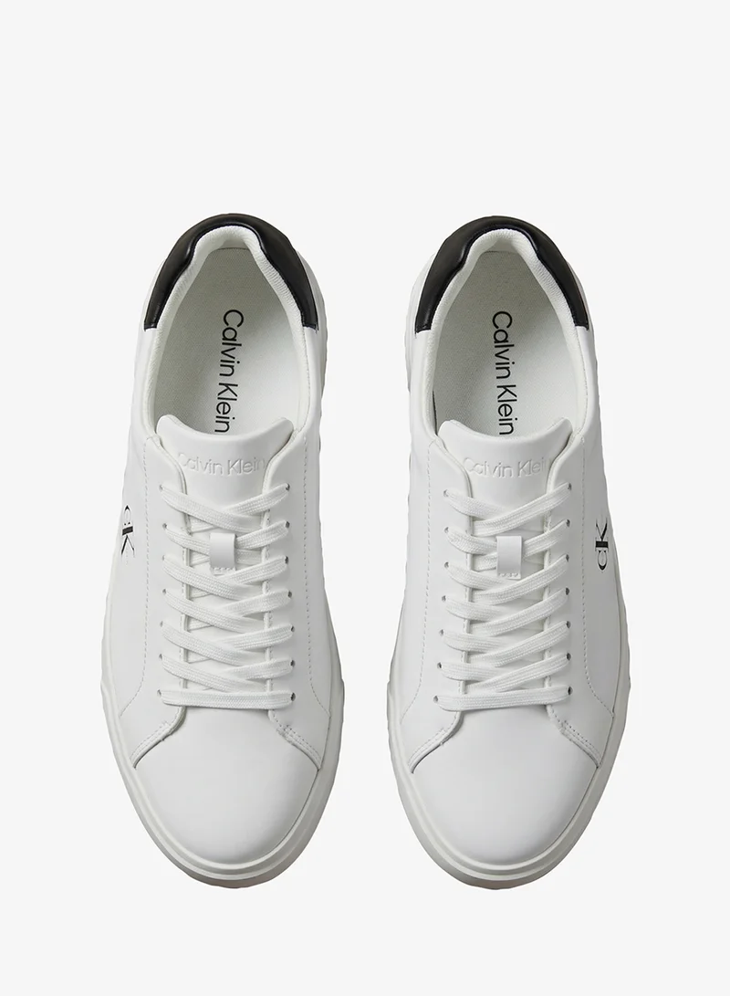 Calvin Klein Bright White/Black Low Profile Leather Cupsole Sneakers for Men | Best Price UAE