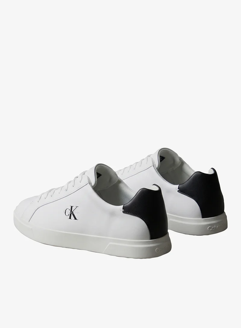 Calvin Klein Bright White/Black Low Profile Leather Cupsole Sneakers for Men | Best Price UAE