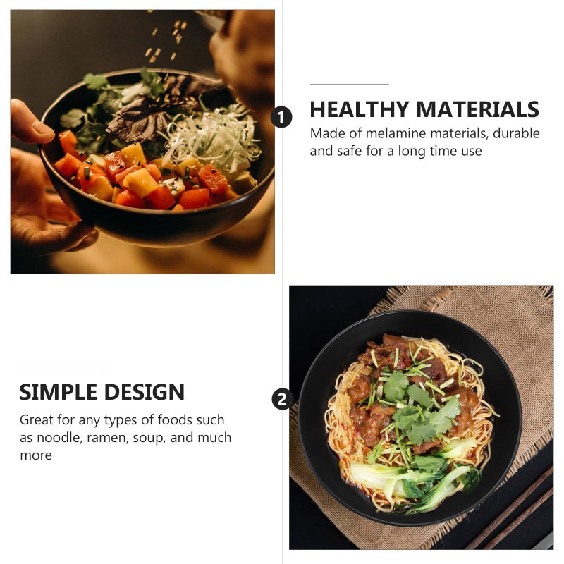 Melamine Ramen Noodle Bowls Set 2pcs Black Matte Japanese Style Kitchen Dining Tableware - Image 4