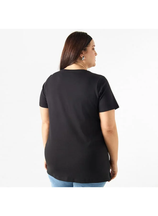 Ulla Popken Plus Size Ulla Popken Graphic Print T-shirt with Crew Neck
