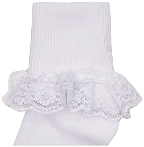 Jefferies Socks Big Girls Eyelet Lace/Turn Cuff/Fancy Lace Girls Socks 3 Pack, White, X-Small - Image 3