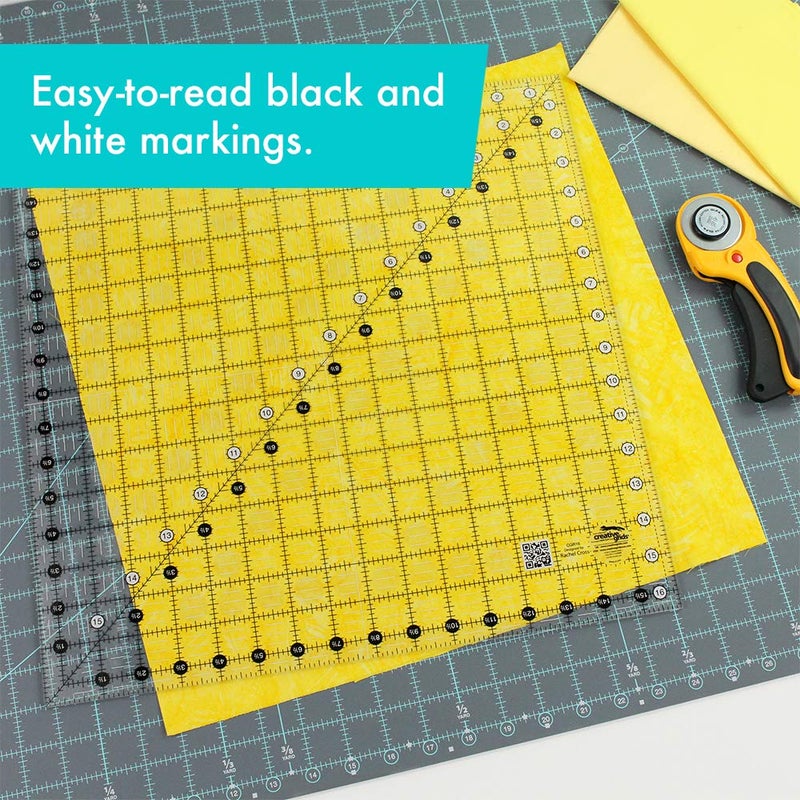 Creative Grids Quilt Ruler 16-1/2in x 16-1/2in Square – CGR16 – Made in USA, Non-Slip Grip Acrylic Quilting, Sewing, Crafting, Patchwork Ruler for Measuring & Cutting Fabric - Image 2