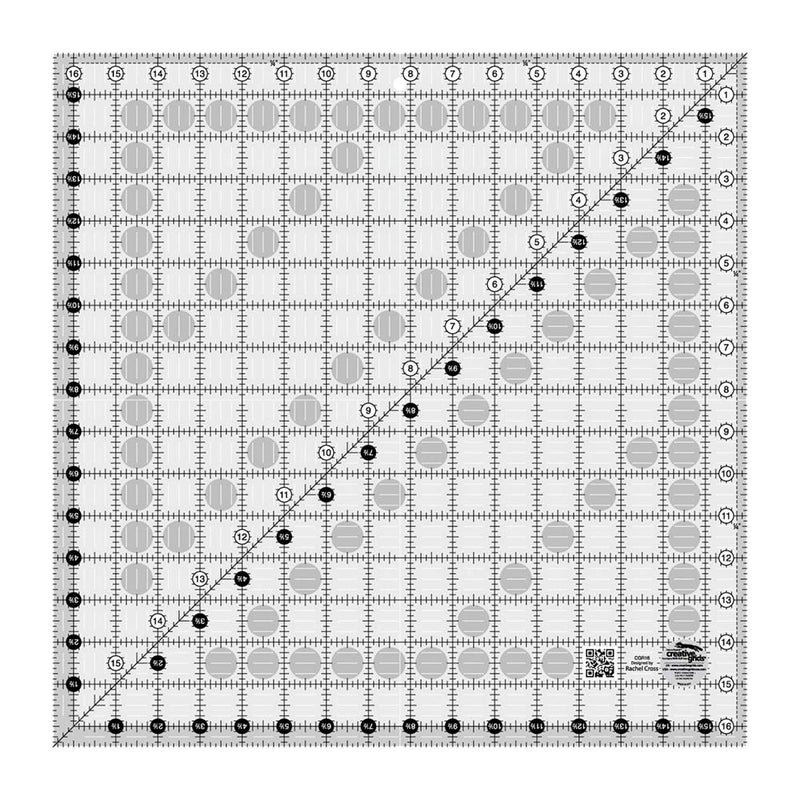 Creative Grids Quilt Ruler 16-1/2in x 16-1/2in Square – CGR16 – Made in USA, Non-Slip Grip Acrylic Quilting, Sewing, Crafting, Patchwork Ruler for Measuring & Cutting Fabric - Image 1