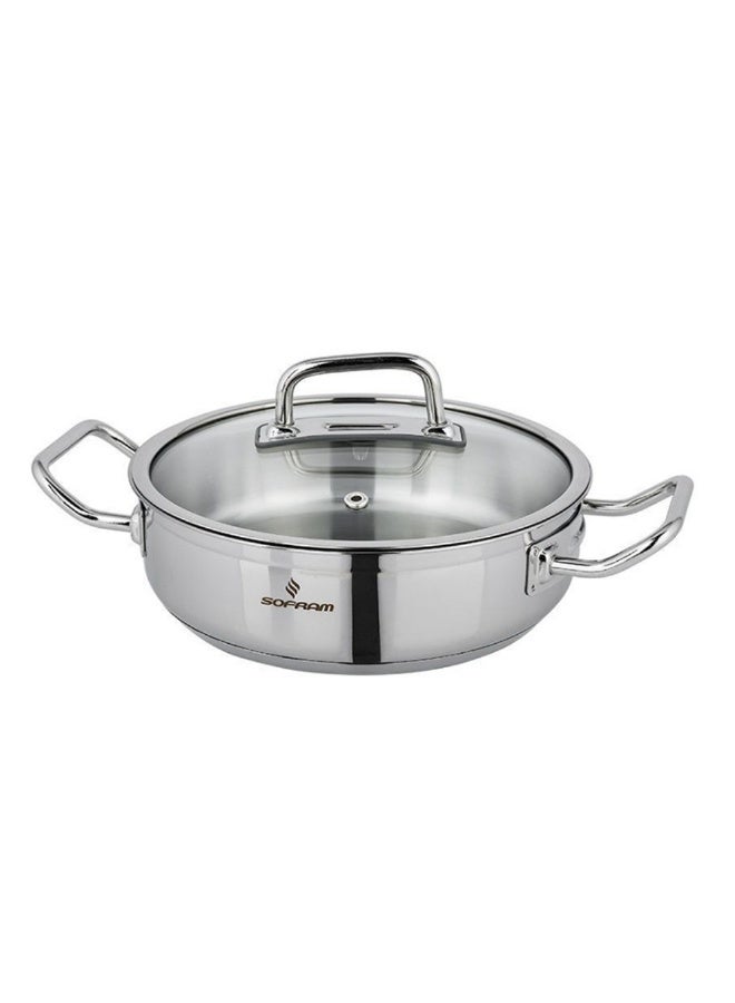 سوفرام قدر طبخ منخفض سوفرام استيل تركي غطاء زجاج مقاس 24 سم - Image 1
