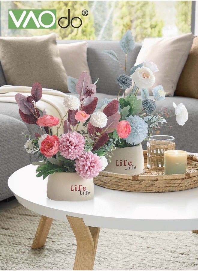 VAOdo 2PCS Small Artificial Flowers in Ceramic Vase Mini Hydrangea Silk Flower Arrangements for Home Decor Fake Flower Bouquet for Bedroom Living Room Wedding Cafe Restaurant Decoration Artificial Flowers  - Image 5