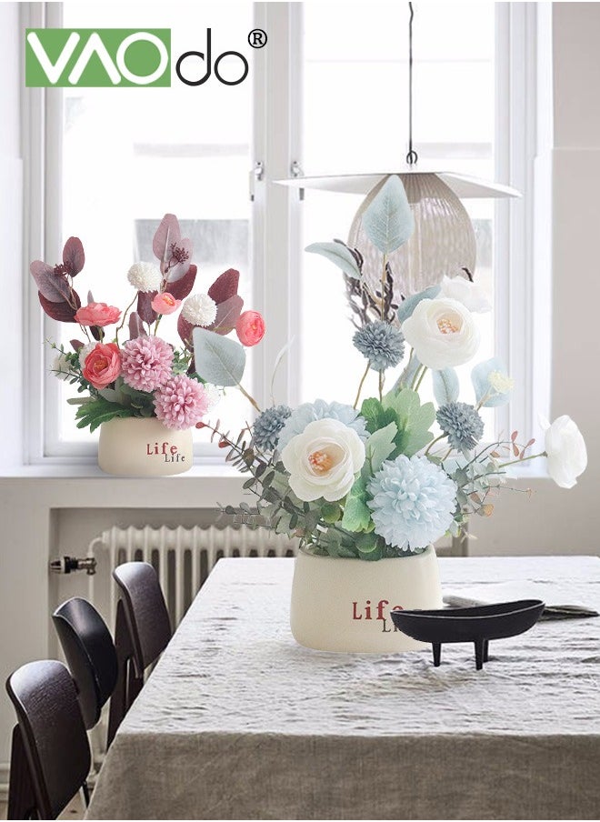 VAOdo 2PCS Small Artificial Flowers in Ceramic Vase Mini Hydrangea Silk Flower Arrangements for Home Decor Fake Flower Bouquet for Bedroom Living Room Wedding Cafe Restaurant Decoration Artificial Flowers  - Image 4