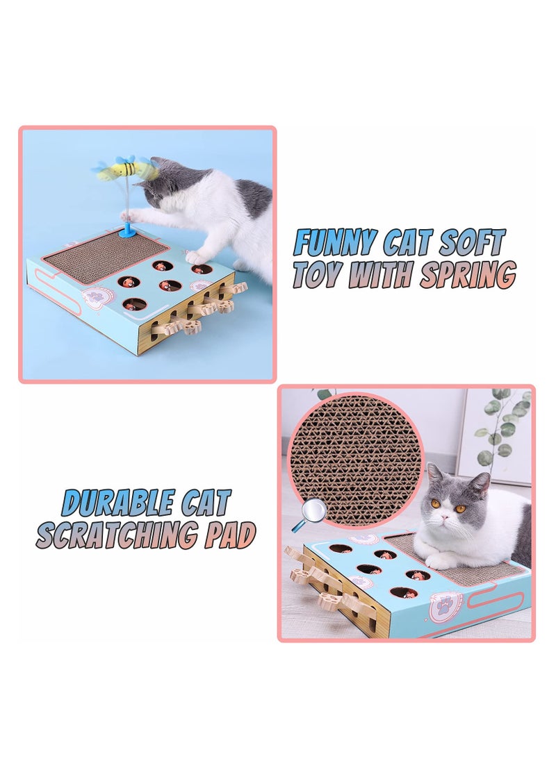 SYOSI - Cat Enrichment Toy 3 in 1 Indoor Cat Toy Box Interactive with Whack a Mole Game Scratching Pad Teaser Stick Corrugated Cardboard Cat Scratcher Interactive and Fun Toy for Smart Cats Train IQ - Image 1