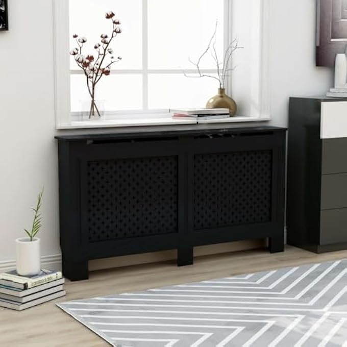 RADIATOR COVER BLACK - MODERN SLATTED DESIGN IN DURABLE MDF - DECORATIVE RADIATOR CABINET WITH EXTRA SHELF SPACE - EASY ASSEMBLY - Image 3