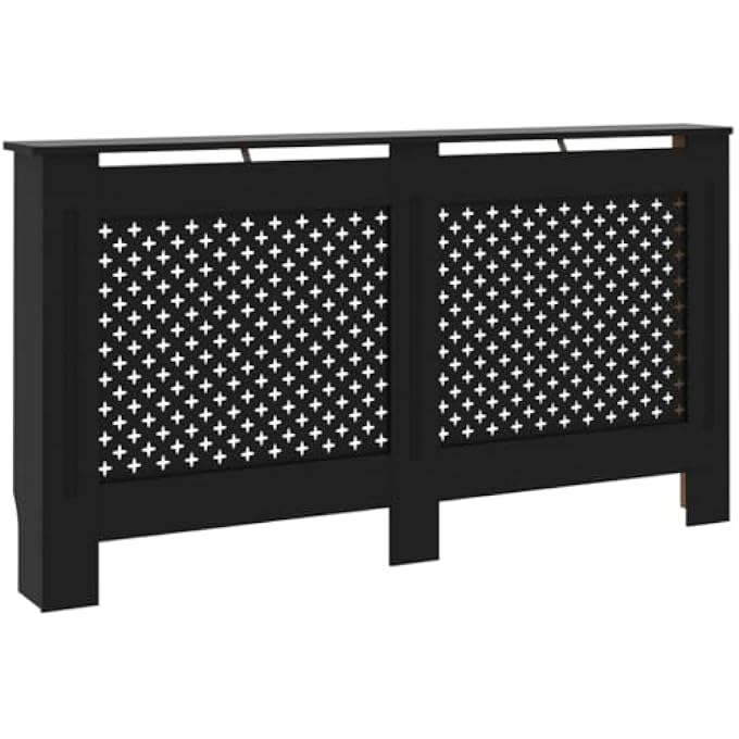 RADIATOR COVER BLACK - MODERN SLATTED DESIGN IN DURABLE MDF - DECORATIVE RADIATOR CABINET WITH EXTRA SHELF SPACE - EASY ASSEMBLY - Image 1
