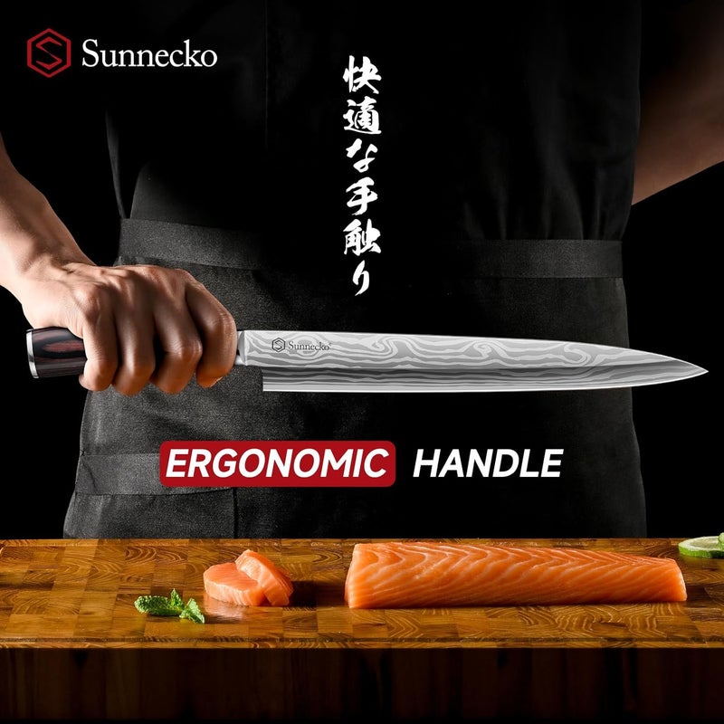 Sunnecko 10.5 inch Sashimi Knife,High Carbon Stainless Steel Japanese Sushi Knives,Yanagiba Knife with Knife Sheath and Gift Box - Image 4