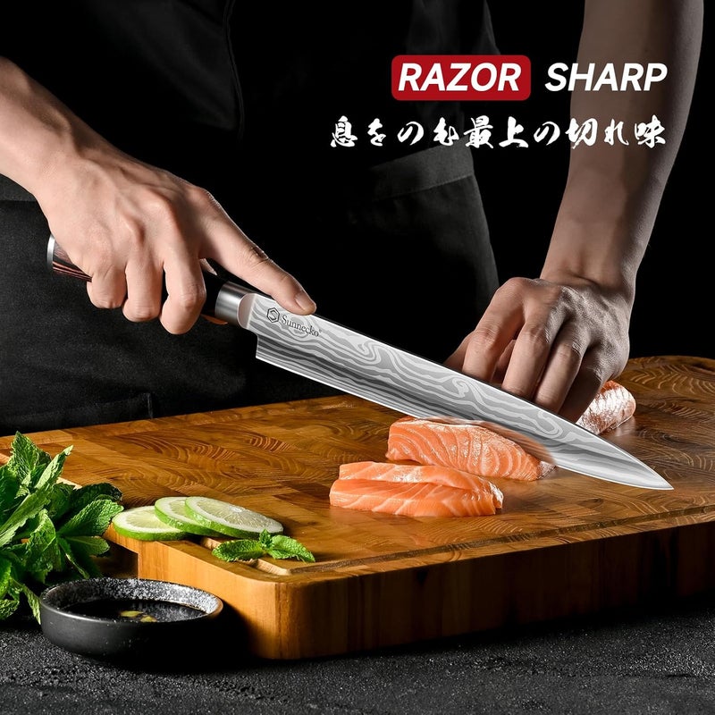 Sunnecko 10.5 inch Sashimi Knife,High Carbon Stainless Steel Japanese Sushi Knives,Yanagiba Knife with Knife Sheath and Gift Box - Image 2