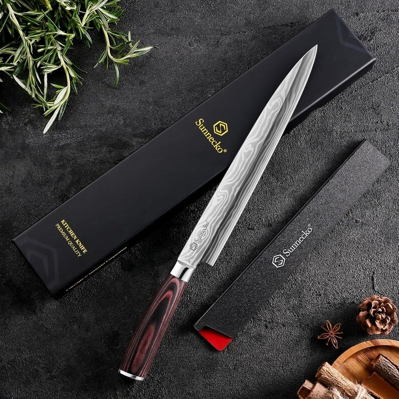 Sunnecko 10.5 inch Sashimi Knife,High Carbon Stainless Steel Japanese Sushi Knives,Yanagiba Knife with Knife Sheath and Gift Box - Image 5