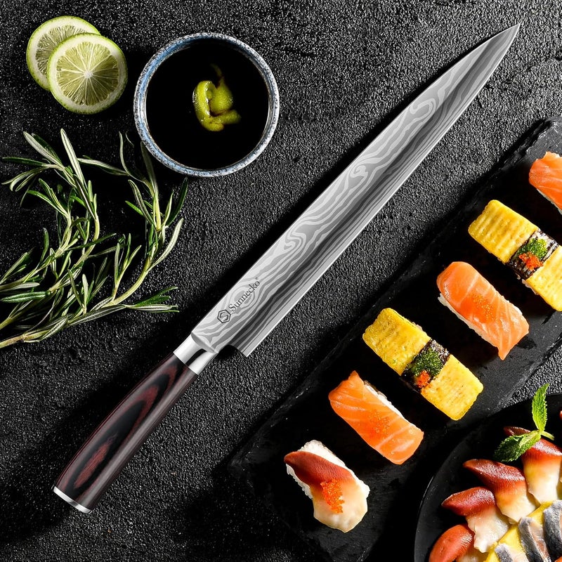 Sunnecko 10.5 inch Sashimi Knife,High Carbon Stainless Steel Japanese Sushi Knives,Yanagiba Knife with Knife Sheath and Gift Box - Image 3
