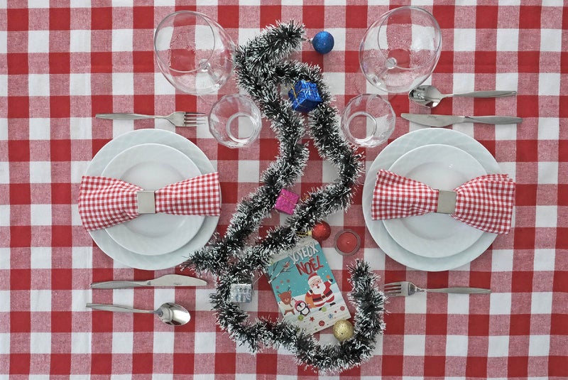 DESTALYA Checkered Tablecloth 55 x 55 Inch Picnic Blanket with Fringe, 100% Cotton Buffalo Check Plaid Gingham Rustic Style Linen Table Cover for Kitchen (Red and White 55'') - Image 5