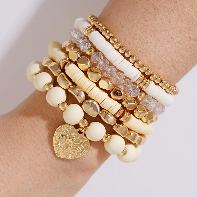 GOOJIDS Surfer Heishi Clay Bead Bracelets for Women Bohemian Stackable Gold Plated Beaded Stretch Bracelets Elastic Layering Friendship Bracelets Set Boho Jewelry - Image 4