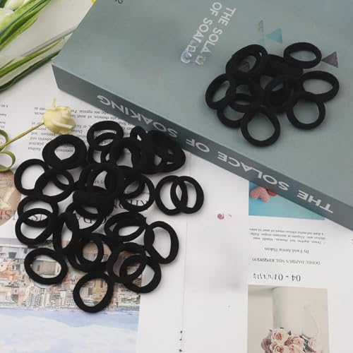 Elina 100 Pcs Baby Hair Ties for Girls and Kids Soft Premium Cotton Mini Elastic Rubber Bands Stretchable Non-Slip Small Ponytail Holder Tiny Scrunchies (Black Color) (Pack of 100) - Image 2