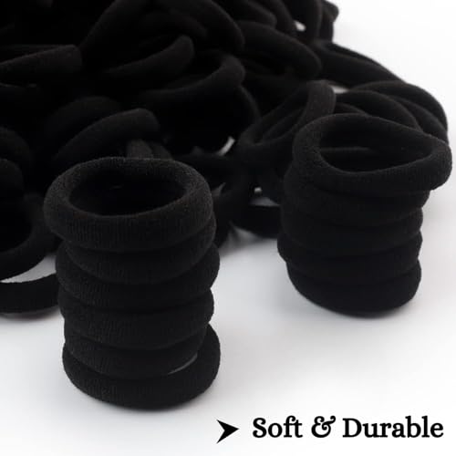 Elina 100 Pcs Baby Hair Ties for Girls and Kids Soft Premium Cotton Mini Elastic Rubber Bands Stretchable Non-Slip Small Ponytail Holder Tiny Scrunchies (Black Color) (Pack of 100) - Image 3