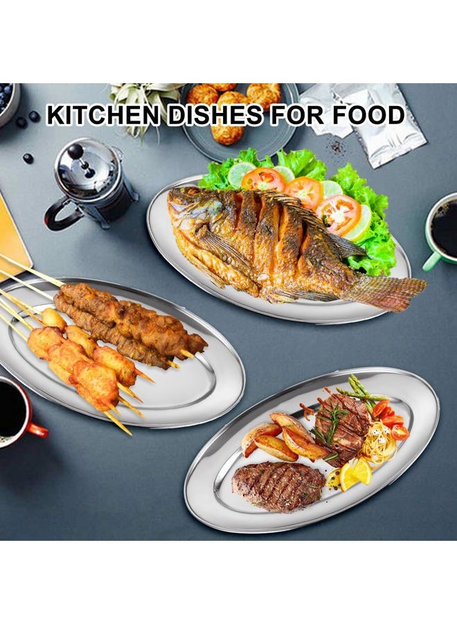 AKOLAFE 8PCS Large Stainless Steel Sizzle Platter Food Serving Trays for Party Buffet Oval Serving Platter Set Decorative Silver Plates Metal Long & Deep Sizzler Plates for Sushi Appetizer Table Dish - Image 5