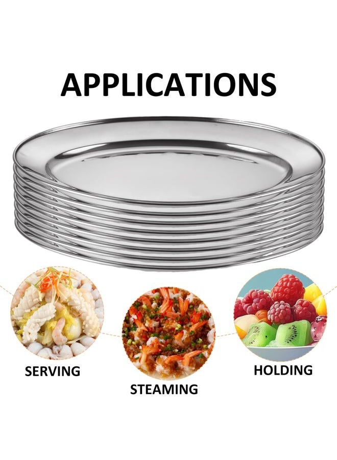 AKOLAFE 8PCS Large Stainless Steel Sizzle Platter Food Serving Trays for Party Buffet Oval Serving Platter Set Decorative Silver Plates Metal Long & Deep Sizzler Plates for Sushi Appetizer Table Dish - Image 3