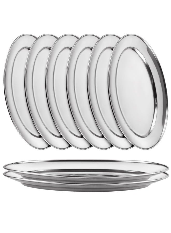 AKOLAFE 8PCS Large Stainless Steel Sizzle Platter Food Serving Trays for Party Buffet Oval Serving Platter Set Decorative Silver Plates Metal Long & Deep Sizzler Plates for Sushi Appetizer Table Dish - Image 1