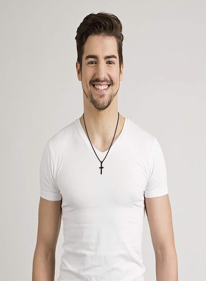 MONOZO Cross Necklace for Men - Black Steel Plain Cross Pendant with Chain - Men's Simple Jewelry - 24 Inch - Image 2