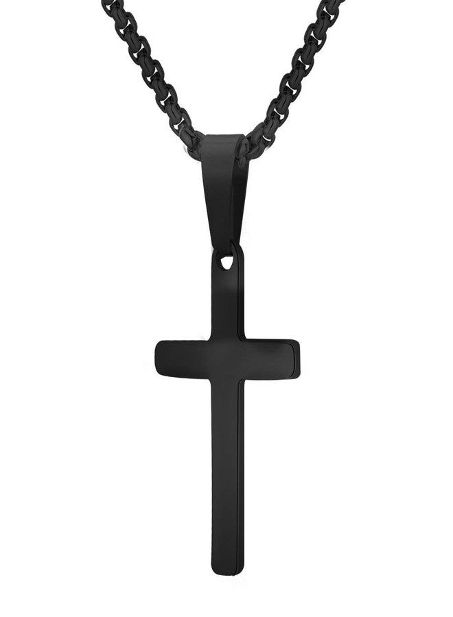 MONOZO Cross Necklace for Men - Black Steel Plain Cross Pendant with Chain - Men's Simple Jewelry - 24 Inch - Image 1