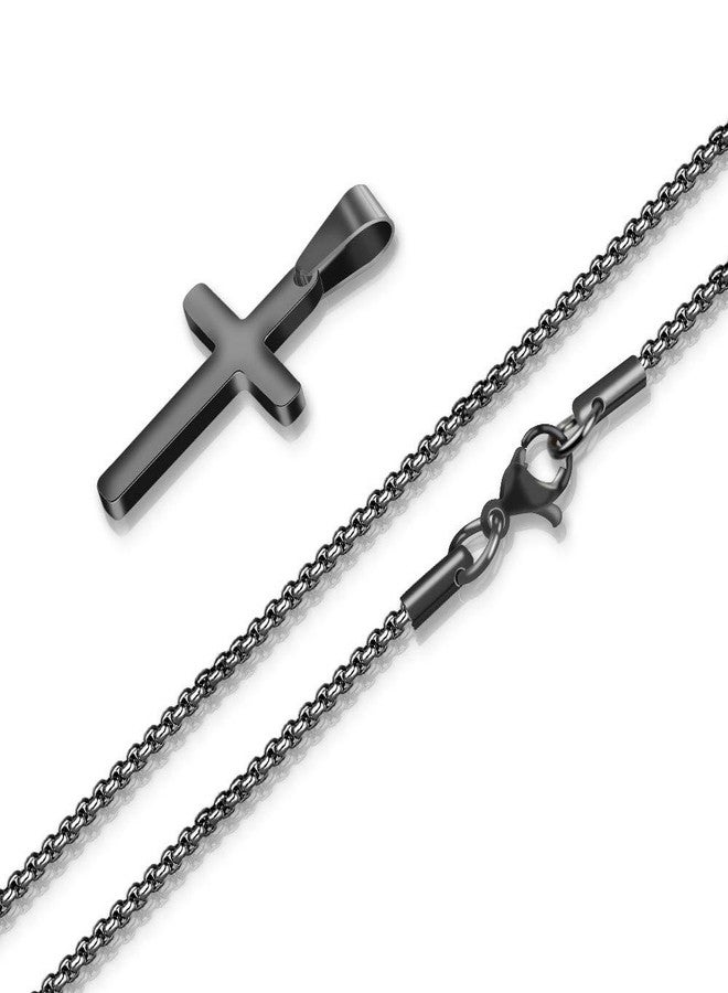 MONOZO Cross Necklace for Men - Black Steel Plain Cross Pendant with Chain - Men's Simple Jewelry - 24 Inch - Image 4