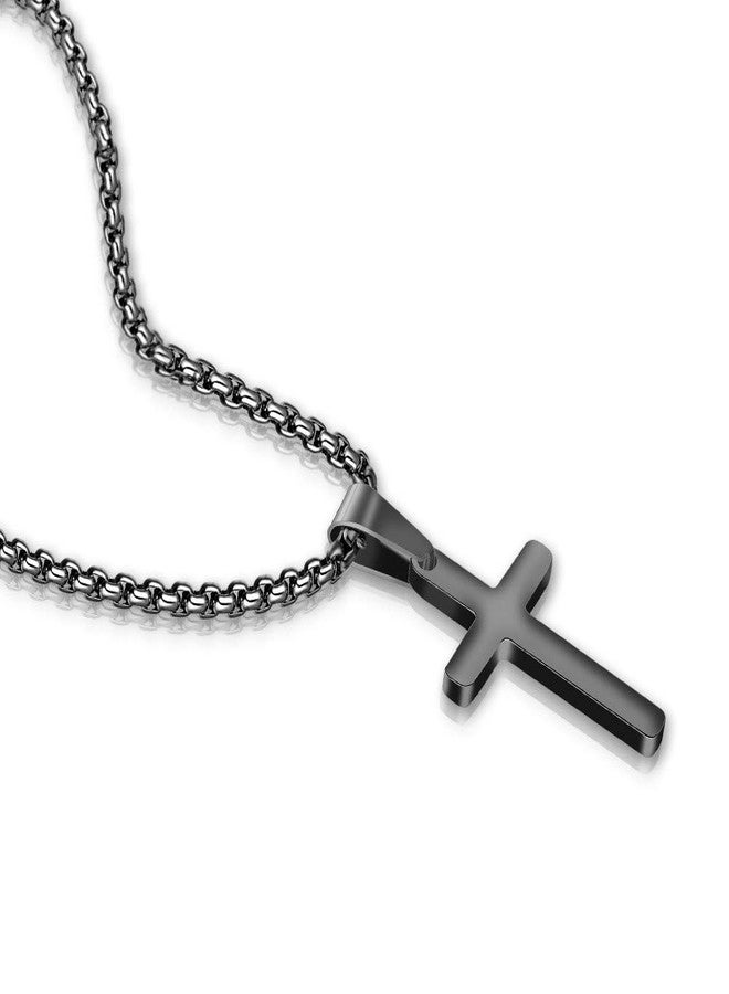 MONOZO Cross Necklace for Men - Black Steel Plain Cross Pendant with Chain - Men's Simple Jewelry - 24 Inch - Image 3
