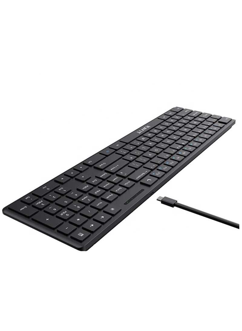 havit Ultra Slim USB-C Wired Keyboard with Quiet Typing and Number Pad, Full-Size, Low-Profile Scissor Switches, Detachable Cable, Multimedia Shortcuts, Ergonomic Portable Design, Compatible with Windows, Mac, Android, Linux, iPadOS - Ideal for Office, Home, Travel, and Remote Working - Image 2
