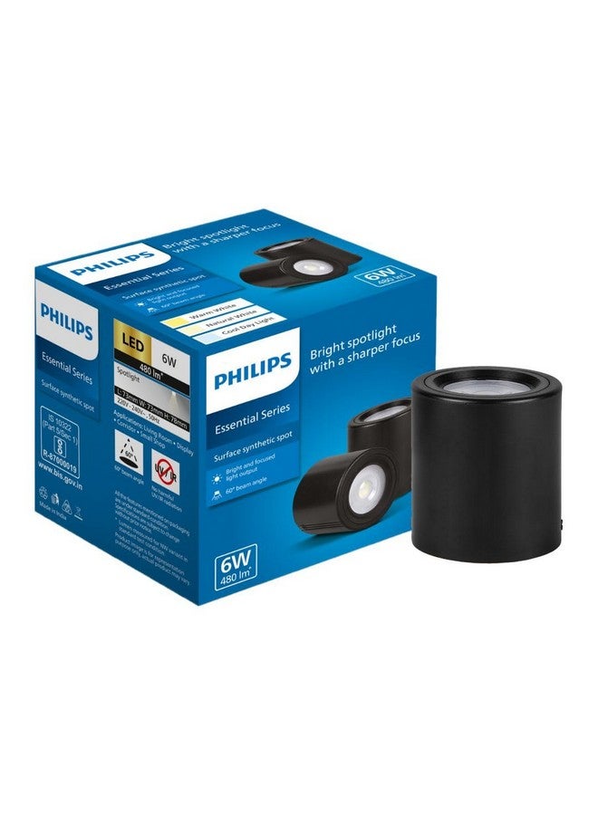 Philips فيلبس 6 واط ضوء سبوت LED مثبت على السطح | ضوء سبوت أسطواني صناعي COB موجه للأسفل للمنزل والديكور | لون الضوء: أبيض طبيعي | عبوة تحتوي على 1