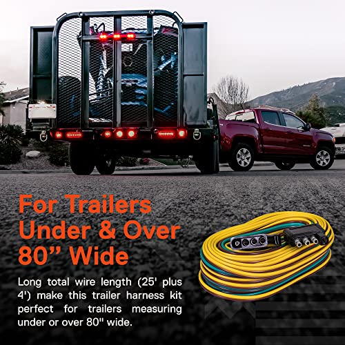 ONLINE LED STORE True Mods 4 Pin Flat Trailer Light Wiring Harness Kit [Wishbone-Style] [SAE J1128 Rated] [25' Male & 4' Female] [18 AWG Color Coded Wires] 4 Way Flat 5 Wire Harness for Utility Boat Lights - Image 2