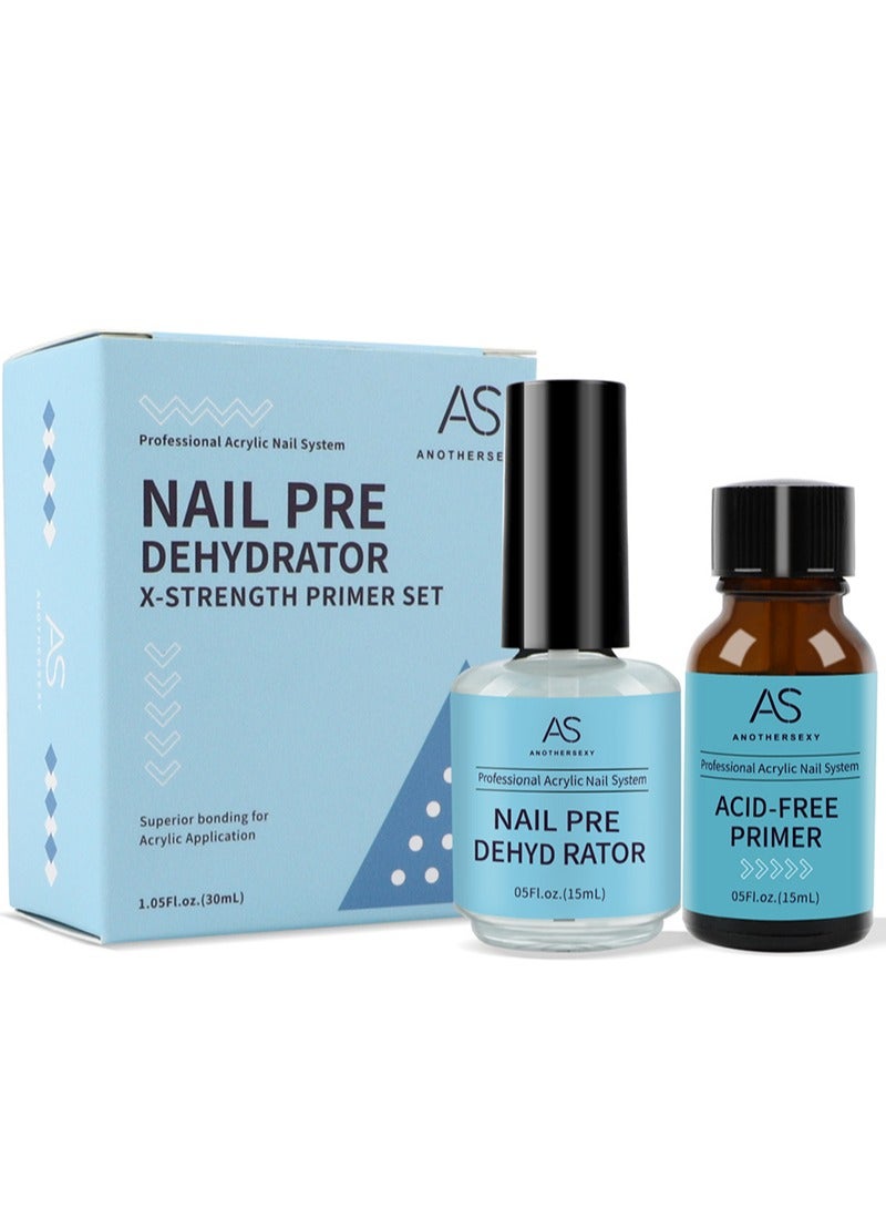 AS Nail Primer and Dryer Set, Nail Prep Dehydrator，Professional Acid Free Nail Polish, Air Dry Long Lasting Nail Polish for Acrylic Nails and UV Gel Nail Polish Powder - Image 1