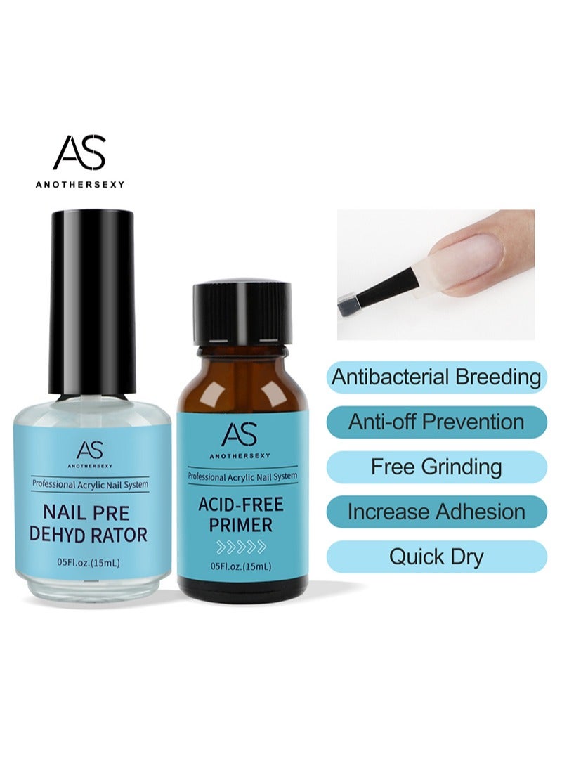 AS Nail Primer and Dryer Set, Nail Prep Dehydrator，Professional Acid Free Nail Polish, Air Dry Long Lasting Nail Polish for Acrylic Nails and UV Gel Nail Polish Powder - Image 2