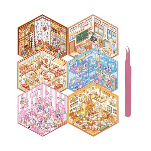 Xuoent DIY 3D Sticker for Kids 6 Sets of Cute Stickers for Girls Adult Isometric Sticker Scene Kids Reuseable and Waterproof Stickers Holiday Christmas Fun - Image 1