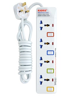 KADRIS Power Strips 914 Heavy Duty Extension Cord with 4 way Outlets with individual switch, Charging Socket with 3 meter Heat resistant  Extension Cord (White)  - Image 1