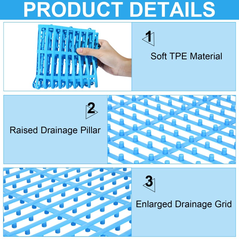 Tinideya 30 Pcs Interlocking Drainage Tiles 12" x 12" Anti-Slip Shower Floor Mat TPE Garage Floor Tile with Drain Holes Vented Deck Tiles for Bathroom,Garage,Kitchen,Swimming Pool,Pet Areas(Blue) - Image 3