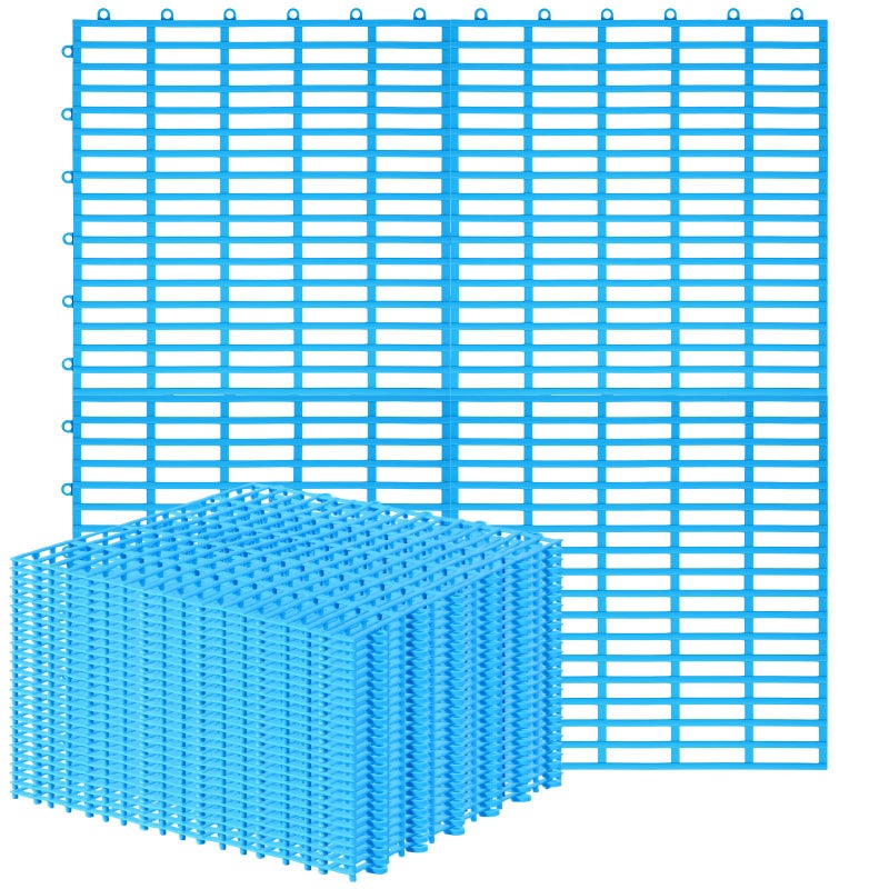 Tinideya 30 Pcs Interlocking Drainage Tiles 12" x 12" Anti-Slip Shower Floor Mat TPE Garage Floor Tile with Drain Holes Vented Deck Tiles for Bathroom,Garage,Kitchen,Swimming Pool,Pet Areas(Blue) - Image 1