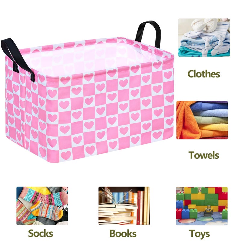 Acmuuni Pink Basket Valentine Gift Love Storage Basket Clothes Laundry Storage Box Shelf Basket Toys Storage Bins  Gift Basket For Kids Laundry Hamper With Handles - Image 5