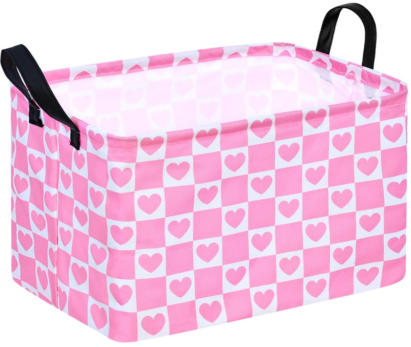 Acmuuni Pink Basket Valentine Gift Love Storage Basket Clothes Laundry Storage Box Shelf Basket Toys Storage Bins  Gift Basket For Kids Laundry Hamper With Handles - Image 1