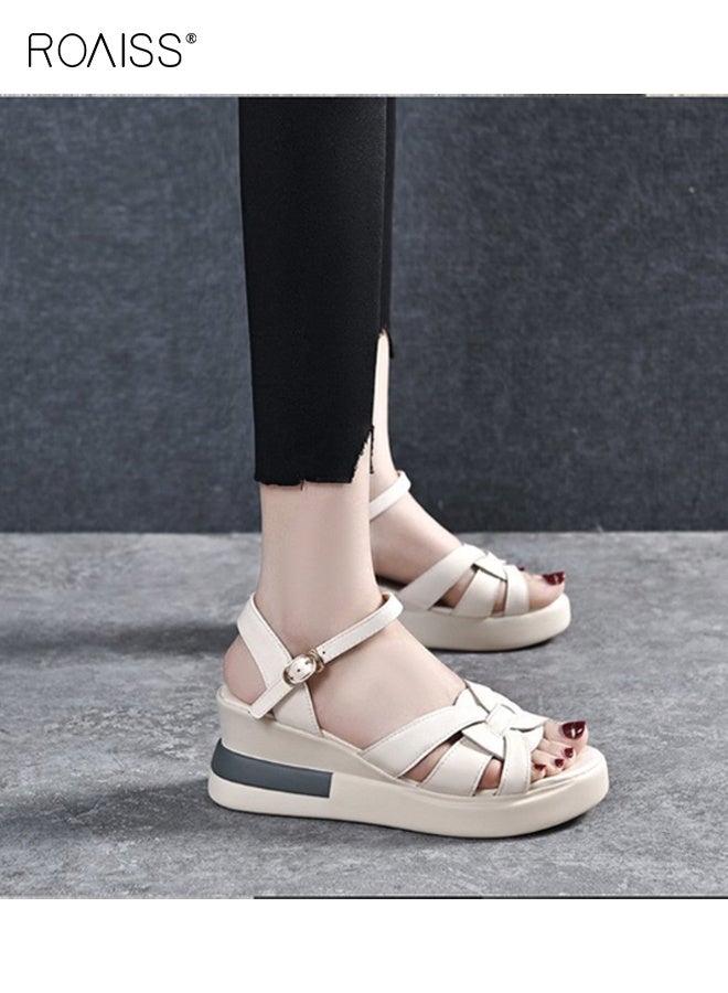 roaiss Wedge Sandals for Women Comfortable Open Toe Sandals Casual Summer Buckle Open Toe Ankle Strap Platform Sandals Platform Wedge Heels Sandals Rubber Increase Sole Shoes - Image 2