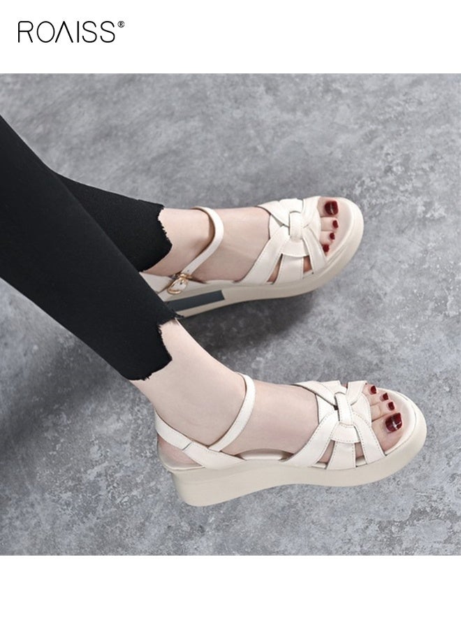 roaiss Wedge Sandals for Women Comfortable Open Toe Sandals Casual Summer Buckle Open Toe Ankle Strap Platform Sandals Platform Wedge Heels Sandals Rubber Increase Sole Shoes - Image 3