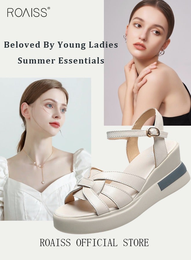 roaiss Wedge Sandals for Women Comfortable Open Toe Sandals Casual Summer Buckle Open Toe Ankle Strap Platform Sandals Platform Wedge Heels Sandals Rubber Increase Sole Shoes - Image 5