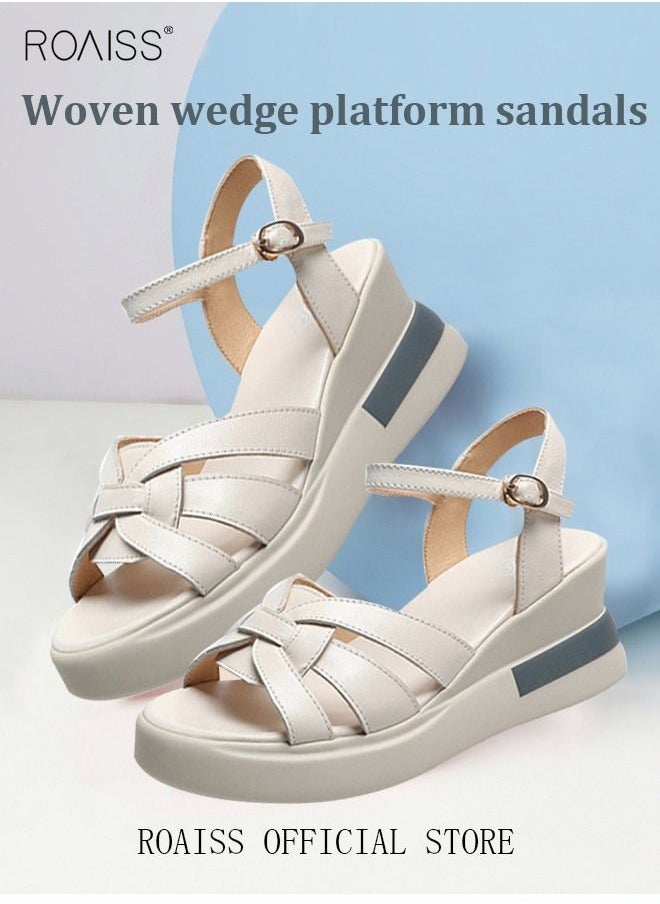 roaiss Wedge Sandals for Women Comfortable Open Toe Sandals Casual Summer Buckle Open Toe Ankle Strap Platform Sandals Platform Wedge Heels Sandals Rubber Sole Shoes  - Image 2