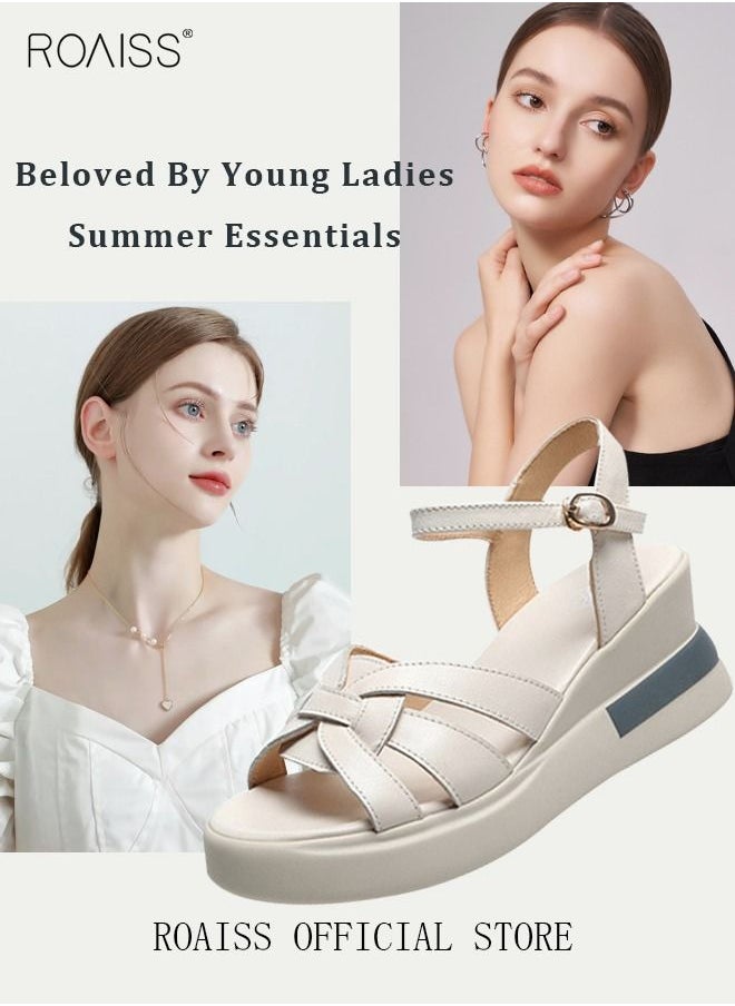 roaiss Wedge Sandals for Women Comfortable Open Toe Sandals Casual Summer Buckle Open Toe Ankle Strap Platform Sandals Platform Wedge Heels Sandals Rubber Sole Shoes  - Image 3