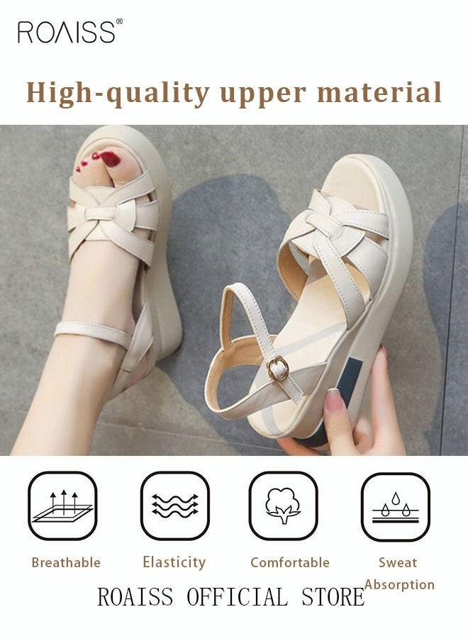 roaiss Wedge Sandals for Women Comfortable Open Toe Sandals Casual Summer Buckle Open Toe Ankle Strap Platform Sandals Platform Wedge Heels Sandals Rubber Sole Shoes  - Image 5