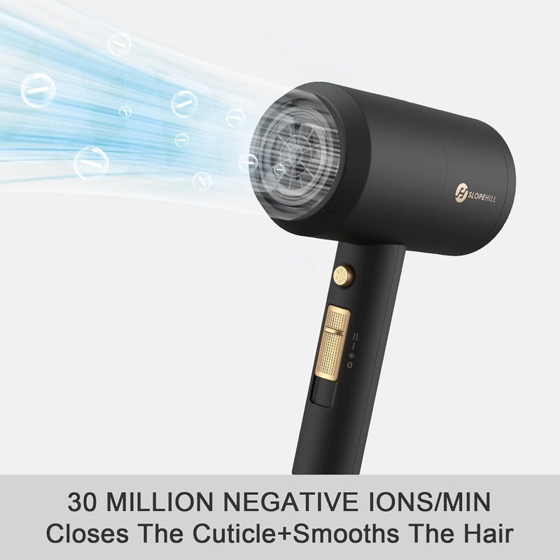 SLOPEHILL Professional Ionic Hair Dryer, Powerful 1800W Fast Drying Low Noise Blow Dryer with 2 Concentrator Nozzle 1 Diffuser Attachments for Home Salon Travel (Black) - Image 3